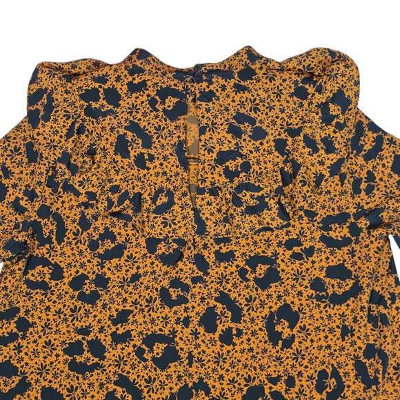 TOPSHOP Ruffle Yoke Blouse | US 12 | Mustard Floral Leopard | Cottagecore Boho - Picture 10 of 16